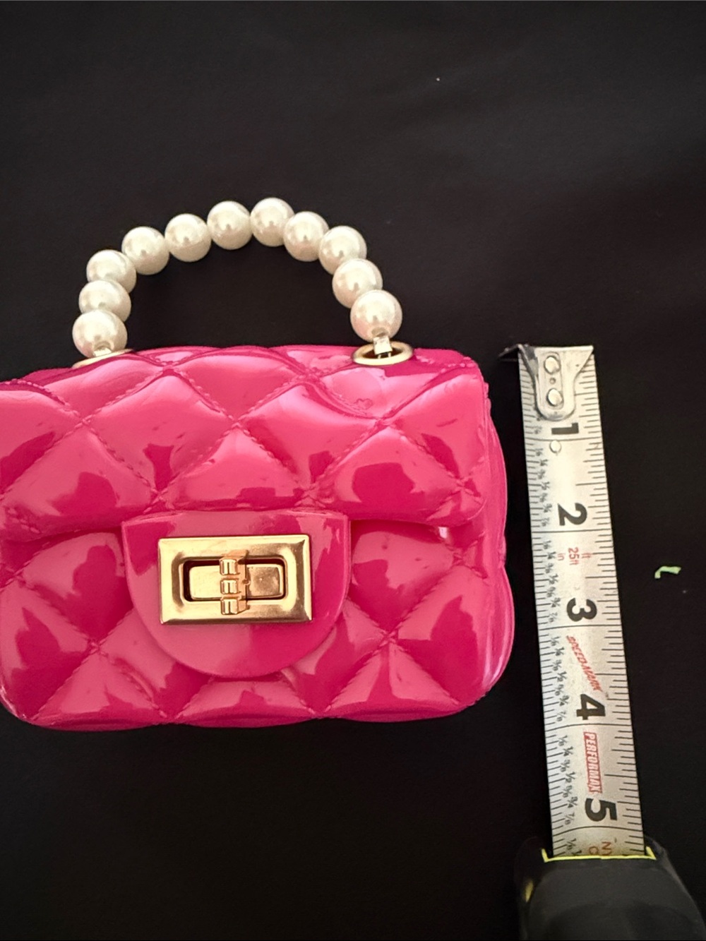 Hot Pink Quilted Mini Top-Handle Bag with Pearl Accent - Picture 4 of 4